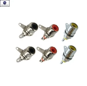 COPPIE PRESA RCA CONNETTORE DA PANNELLO AUDIO FEMMINA NERO ROSSO GIALLO SALDARE. - Zdjęcie 1 z 1