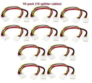 (10) 4-pin Molex Male 6" Y-Splitter Dual Female IDE Power Cable Adapter 10-PACK - Picture 1 of 3