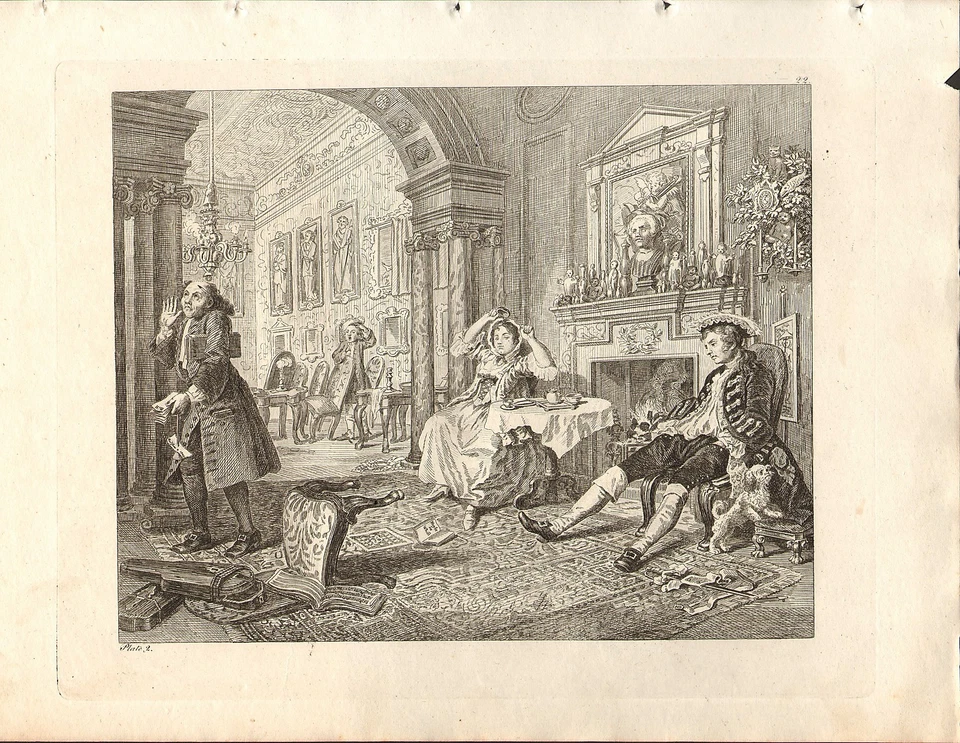 1818 Hogarth Géorgien Cuivre Gravure~ Petit Déjeuner De The Mariage Paire - Photo 1/1