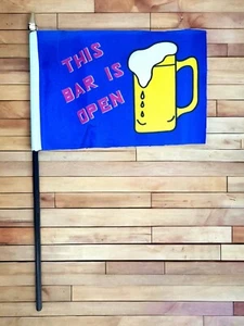 THIS BAR IS OPEN Small hand waving FLAG 6" X 4" (15cm x 10cm) flags Pubs clubs - Picture 1 of 1