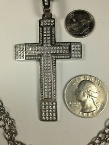 Stainless steel cross with 100 brilliant CZ's and chain 
