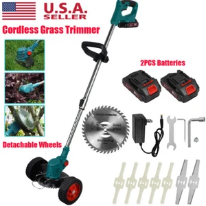 Cordless Weed Eater Electric Brush Cutter Lawn Edger Grass String Trimmer Yard - Picture 1 of 8