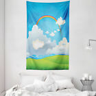 Grass Microfiber Tapestry Rainbow and Lonely Tree Hills