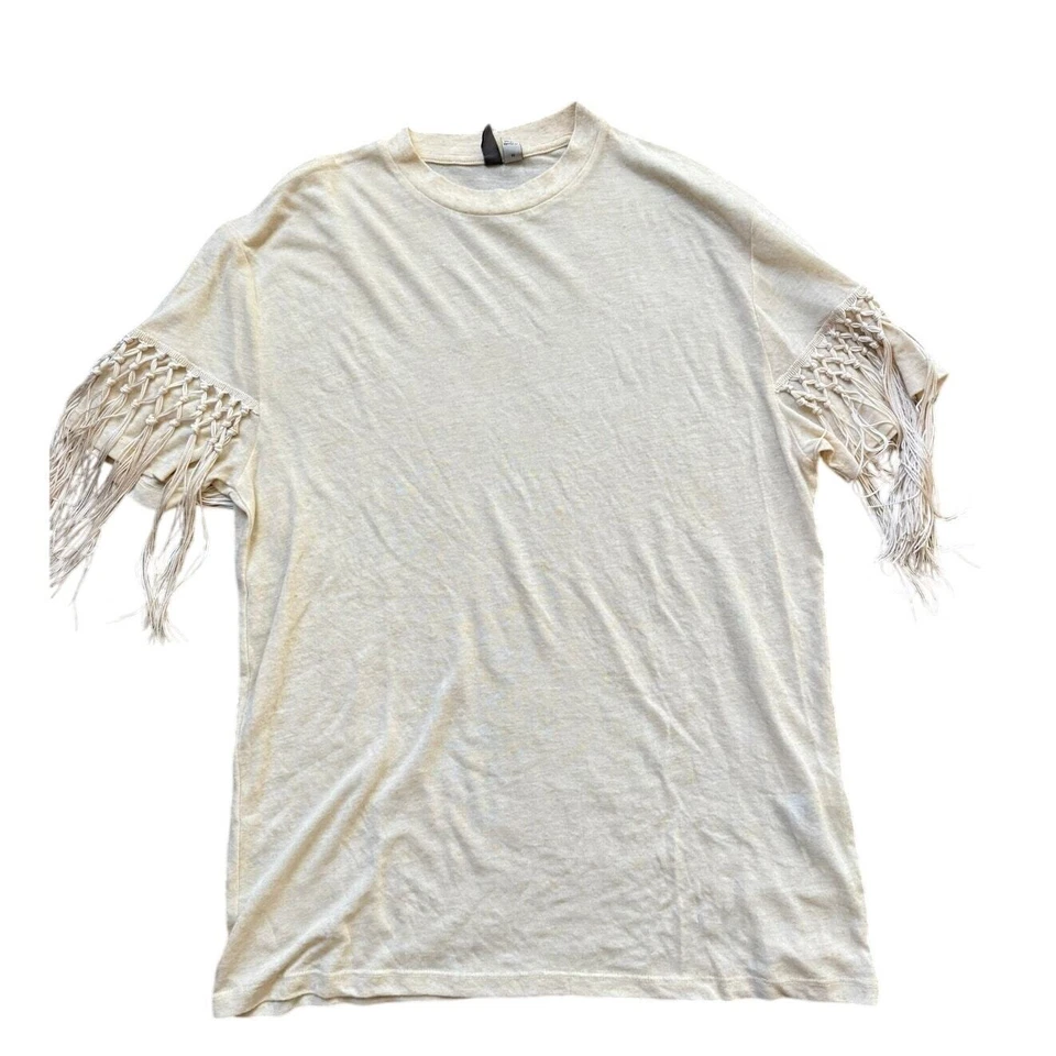 ASOS Women’s Fringe Sleeve T-Shirt M - Cream Boho Style - Image 1 of 4