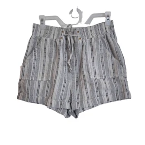 Ci Sono Girl’s White/Black Linen Striped Paper Bag Shorts - Picture 1 of 8