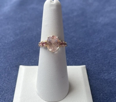 Morganite 14k Ring with Pink and Clear Stones, Size 6 - Изображение 1 из 4