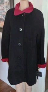 NWT Ellen Tracy Button Coat Sz 10 Wool/Angora Black/Ruby . SSH - Picture 1 of 18