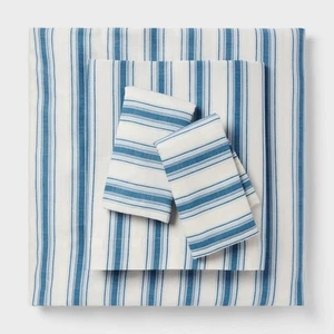 King Cotton Blend Sateen Sheet Set Ivory/Navy Textured Stripe - Room Essentials - Picture 1 of 4