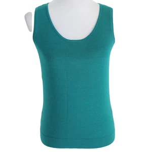 Suéter de seda August tejido camiseta sin mangas para mujer talla S turquesa cuello redondo concha - Imagen 1 de 7