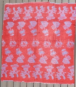 VINTAGE 1950s NOVELTY THROW BLANKET PIRATES SHIPS TREASURE - Picture 1 of 15