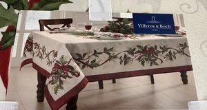 VILLEROY & BOCH Winter Bows and Garland Cream Damask Tablecloth  60" x 120" New - Picture 1 of 2
