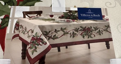 VILLEROY & BOCH Invierno Arcos y Guirnalda Crema Damasco Mantel 60" x 120" Nuevo Foto 1 de 2