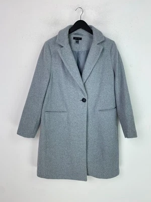 New Look Grey Plain Wool Look Coat Smart Single Breasted Button Closure UK 14 - Image 1 of 4