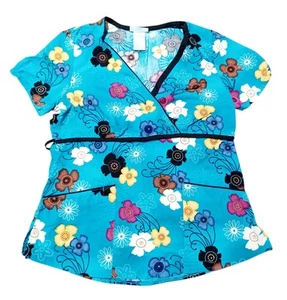 S.B. Scrubs Blue floral print women's scrub top size s - Picture 1 of 2