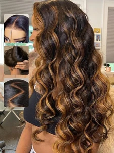 Ombre Highlight Parrucche Balayage Senza Colla Capelli Umani Marrone Corpo Onda Pre Taglio 7x5... - Foto 1 di 9