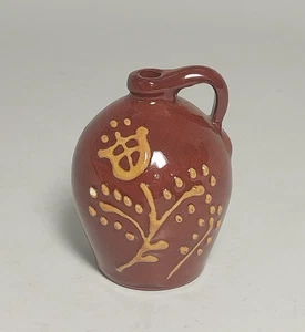 Vintage 1992 Karen Cahill Miniature Jug Redware Pottery Slipware Red Ware Signed - Picture 1 of 7