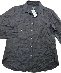 NEW - Ann Taylor Black Linen Blend Casual Button Up Shirt Long Sleeve Women's XS - Picture 1 of 8