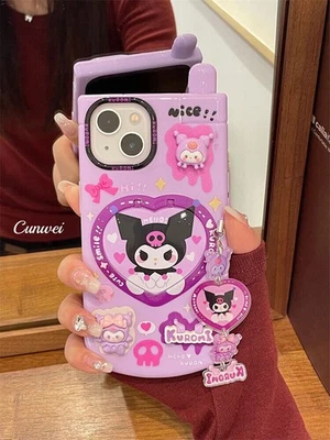 Funda abatible y espejo Kuromi Melody Pochacco para iPhone 11-15 Pro Max Foto 1 de 4