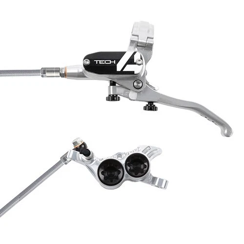 Hope Tech 4 V4 Downhill E-Bike Brake - Silver/Black-Braided Hose-Left Hand Front - Image 1 of 1