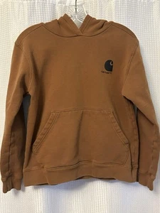 Carhartt Hoodie Kids Large 14/16 Boys Girls Spell Out Logo Pocket Tan Classic - Picture 1 of 9