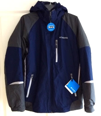 Columbia Interchange 3 en 1 Parka Chaqueta Hombres L Impermeable Con Capucha Vellón Logo NUEVO Foto 1 de 4