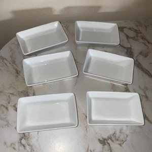 6er Set PIER 1 weiß Porzellan Sushi Dipp Saucenschale rechteckige Form - Bild 1 von 6