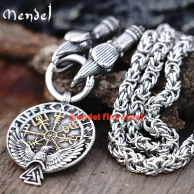 MENDEL Stainless Steel Mens Norse Viking Raven Vegvisir Pendant Necklace For Men - Image 1 of 4