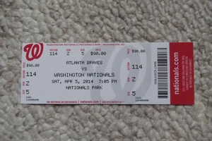 NATIONALS VS BRAVES 4/5/2014 FULL TICKET ~ LAROCHE/TURNER/CABRERA/CRAWFORD HRs - Picture 1 of 1