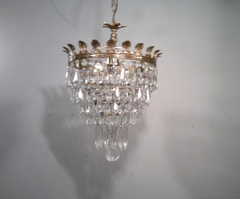 Antique Vintage Bronze Chandelier Waterfall 1 Light Pendant Crystals Cover