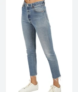 Vaqueros cortos de tiro alto Re/done, azul medio, talla 26, L69 - Imagen 1 de 13