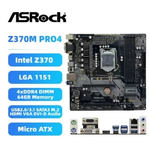 LGA1151 Motherboard M-ATX ASRock Z370M PRO4 Intel Z370 DDR4 SATA3 HDMI DVI-D M.2 - Afbeelding 1 van 8