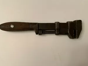 ANTIQUE W&B CO. MADE IN USA MONKEY WRENCH TOOL WITH WOOD HANDLE 12" - Picture 1 of 9