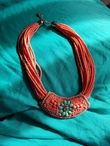 Neu! Chocker Halskette Perlen Melone Türkis Seil verstellbar Hippie Zigeunerin - Bild 1 von 2