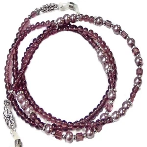 Reading eye glasses spectacle beaded holder lanyard - Mauve Purple crystal  - Picture 1 of 4