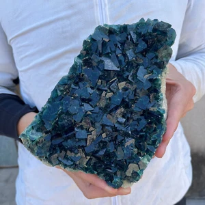 4.5lb Natural green cubic fluorite quartz crystal cluster mineral specimen - Picture 1 of 11