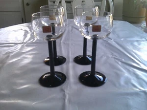 Set 4 Vintage Luminarc Black Stem Liquor Wine Glasses Made In France 6.5" Unused - Picture 1 of 4