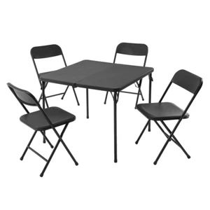 5 Piece Resin Card Folding Table and Four Folding Chairs Set, Black - Picture 1 of 5