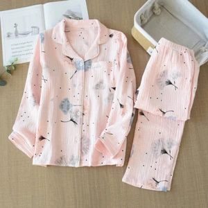 Set pigiama giapponese autunno donna garza cotone manica lunga pigiama morbido - Foto 1 di 19