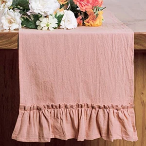 Table Runner Tablecloth Home Dining Table Decor Soft Solid Retro Ruffled Cotton - Picture 1 of 16