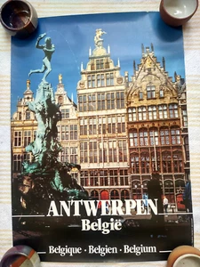 Vintage Original Antwerp Belgium Travel Poster Brabo's Monument 20"x27" RARE - Picture 1 of 8