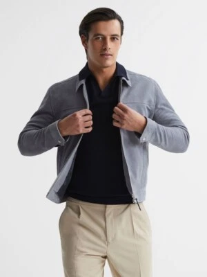 REISS MENS Riley Suede Jacket in Slate Blue Size S - Image 1 of 4