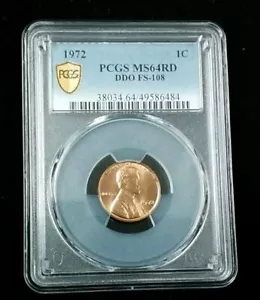1972 1C Lincoln Cent PCGS MS64RD DDO FS-108 Shield Label #3383 - Picture 1 of 6