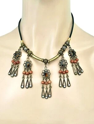 Casual Everyday Long Boho Necklace Brown Animal Print Leopard  Acrylic Lucit - Image 1 of 3