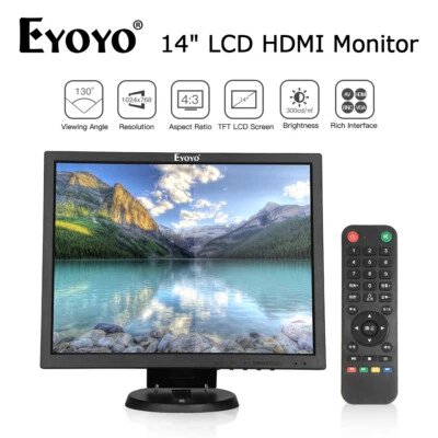 14inch Monitor 4:3 w/ HDMI/VGA/AV/BNC Input Speakers Remote for Security Cameras - Image 1 of 4