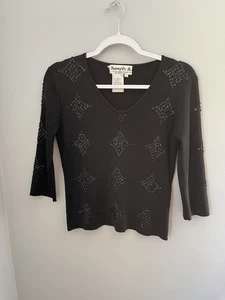 Joseph A. Damen Top Gr. S V-Ausschnitt 3/4 Arm schwarz Strick Stretch Pailletten Akzent - Bild 1 von 9