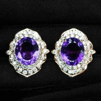 Orecchini in argento sterling 925 in oro rosa lussuoso spinello viola... - Immagine 1 di 4