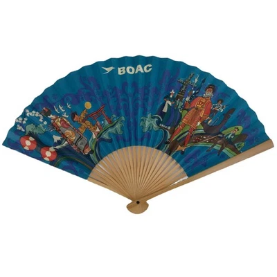 Ventilador Plegable Japonés Sensu Marco de Bambú De Colección 1970 BOAC Aerolínea Promocional 4D839 Foto 1 de 4