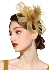 Sombrero Fascinators Mujer Fiesta del Té Diadema Flor Cóctel Malla Talla Única Amarillo - Imagen 1 de 10