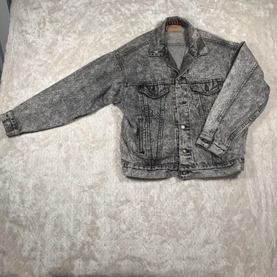 Chaqueta de Camionero Levis Vintage Para Hombres XL Negra Gris Lavado Ácido Denim Tipo III 90s Foto 1 de 4