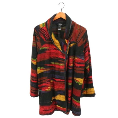 Suéter Cárdigan Ali Miles Southwestern Azteca Imitación Cuero Borde Capucha Cuello 2X Foto 1 de 4